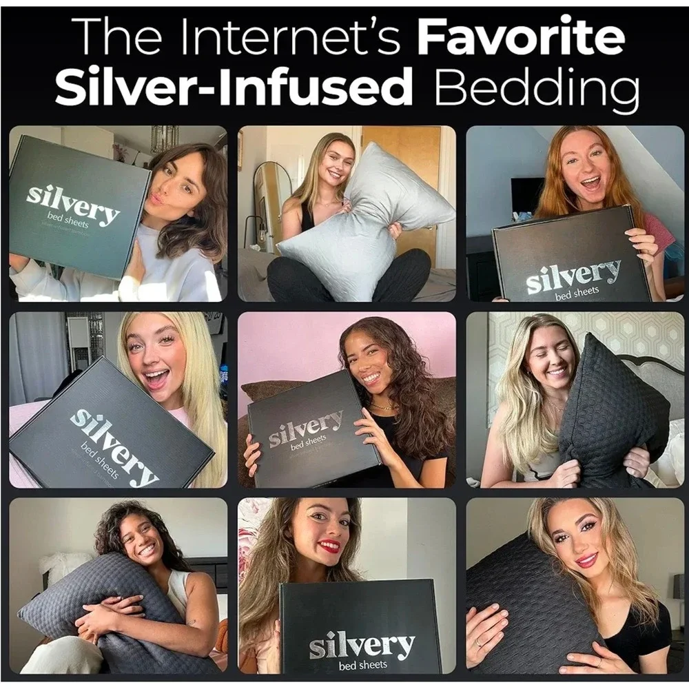 Silvery Bed Sheets Queen‎ Size Silver Infused Microfiber Soft Hypoallergenic